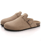 Comwarm Fashion Men's Suede Mules Slippers New Women Clogs Cork Insole Sandals With Arch Support Outdoor Beach Slides Home Shoes