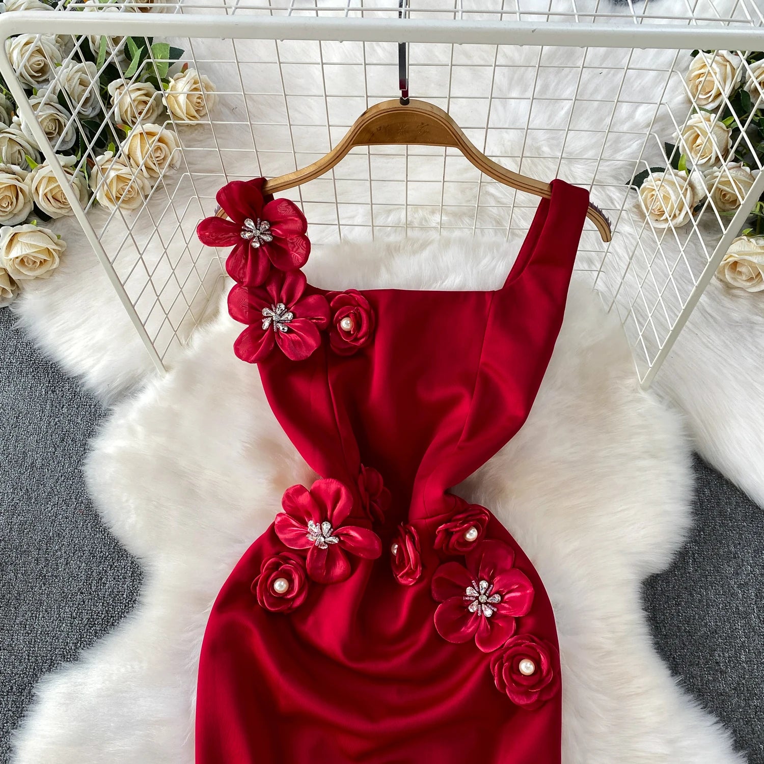 Chic vintage floral Three-dimensional Elegant Fairy korean fashion autumn Sundress women clothing