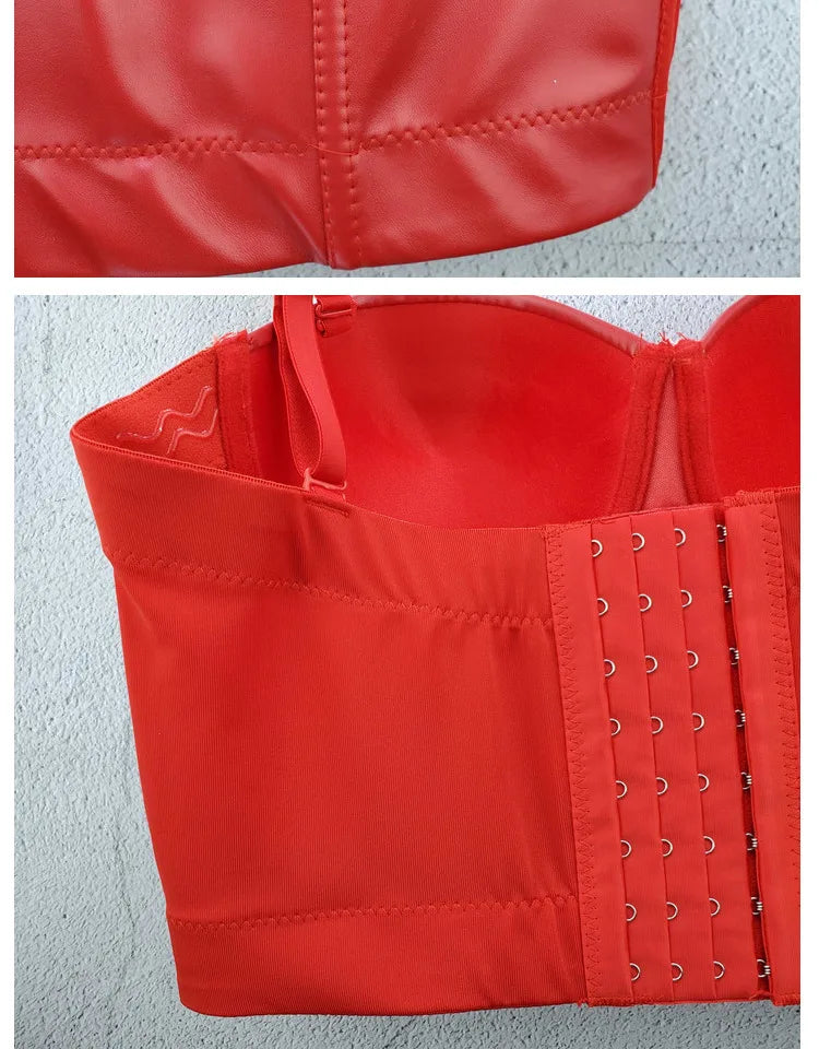 Stylish Wowen PU Leather Corset Imitation Leather Festival Clothing Bustier Lady Cropped Top Girls Punk Rock Club Party Camis