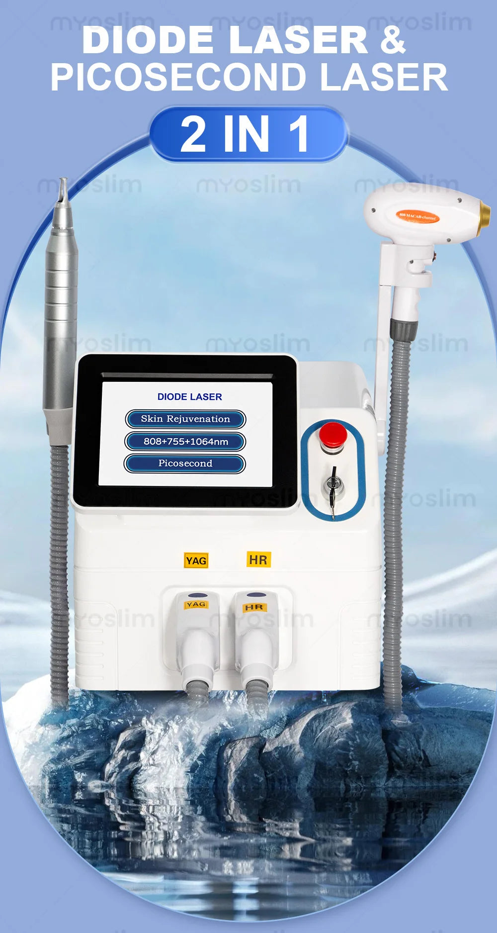 2IN1 Picosecond 808nm Diode Laser Hair Removal Machine Alexandrit 5000W Permanent Painless Tattoo Cooling Body Removal Equipment