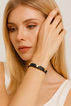Fashion Leather Bracelet for Women Men with Gold Tone Butterfly Studs, Adjustable Wristband, 6 Colors Available, Trendy Gift