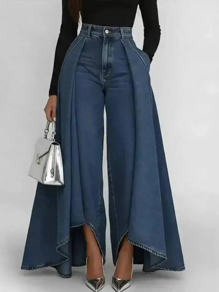 SHENGPALAE European And American Style Loose Solid Color Printed Button Straight Leg Jeans For Women 2026 Spring New 05E01378