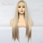 Voguequeen Platinum Blonde Synthetic Lace Front Wigs Silky Straight Heat Resistant Fiber Daily Wear For Women