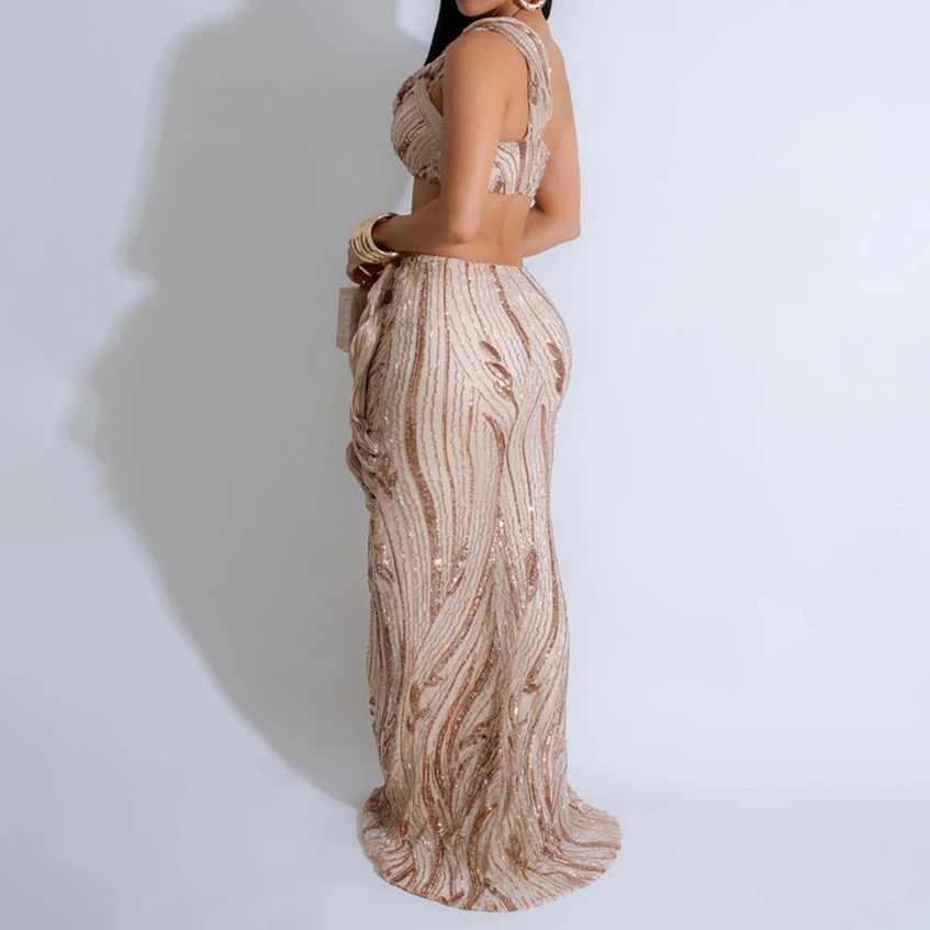 Sexy One-shoulder Long Summer Dress Sequin Birthday Holiday Elegant Party Evening Dresses Luxury Womens Prom Dresses XSY29