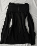 Fashion Y2K high Street black Summer new one-shoulder long-sleeved knitted pleated hip-hugging slimming leg-showing long dress