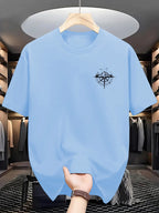 Summer Men's 100% Cotton Mountain Compass Graphic Printed Casual Loose Sports Comfortable Round Neck Short Sleeve T-shirt Top
