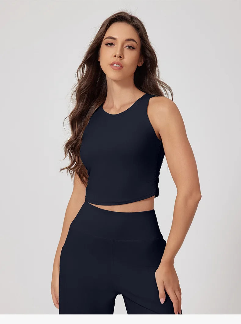 New Women Sportswear Yoga Set Sport Suit Gym Workout Clothes Gym Vest Crop Top High Waist Straight leg Pants Fitness Sports Wear
