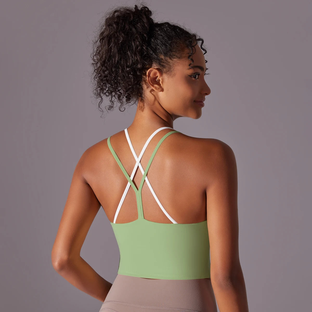 New Women Fitness Sports Bra Top Gym Yoga triangle backless Athletic Back Cutout Cross Tight Workout Soft With Chest Pad Main image