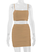 Women's New Sexy Sleeveless Strap Small Tank Top Short Top Fashion Wrinkle Bag Hip Skirt Two Piece Set