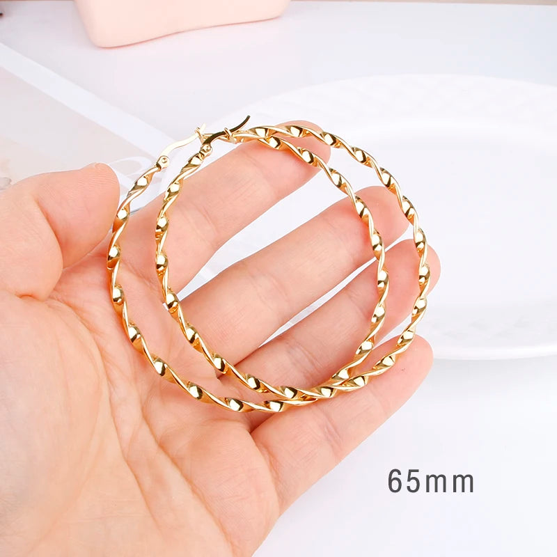 Hgflyxu Stainless steel Gold Hoop Earrings Large size Circle Ear Accessories Fashion Jewelry