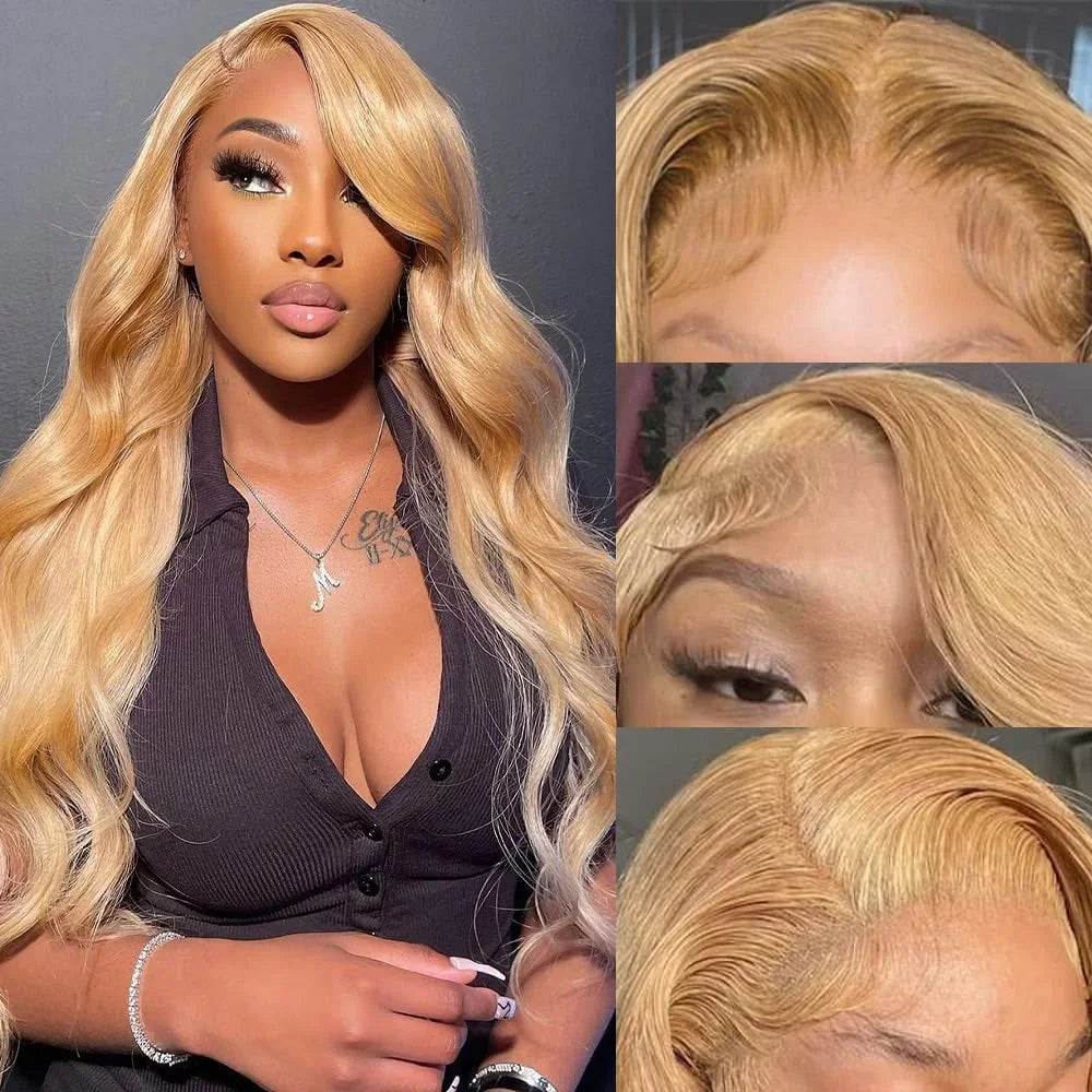 13x6 HD Body Wave Honey Blonde Lace Front Human Hair Wig For Women Colored #27 13x4 Transparent Lace Frontal Wigs Pre Plucked