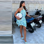 Swirl Print Women's Mini Dress Sexy Halter Neck Sleeveless Backless Ruffles Dresses Female 2026 Summer Fashion Beach Vestidos