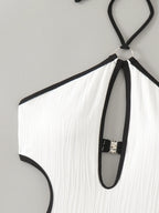 SINGREINY Hollow Out Halter Bikini Swimsuits Irregular Sheath Short Bodysuits Fashion Women Backless Beach Style Sexy Playsuits