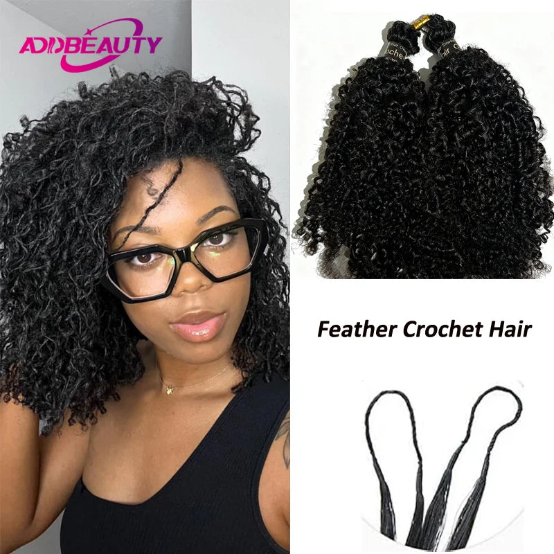 Kinky Curly Feather Crochet Braid Human Hair Extensions Knotless Pre-Separated Crochet Hair Extensions Human Hair Natural Color Main image