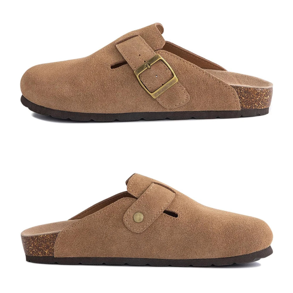 Kidmi Men's Suede Clogs Cork Footbed Clogs for Women Soft Leather Adjustable Buckle Slip-on Potato Shoes Sandals Beach Slippers Main image