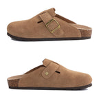 Kidmi Men's Suede Clogs Cork Footbed Clogs for Women Soft Leather Adjustable Buckle Slip-on Potato Shoes Sandals Beach Slippers