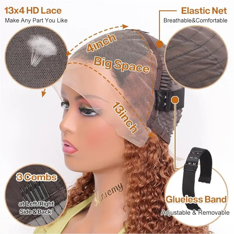 Curly Short Bob Wig Highlight 4/27 Honey Blonde 100% Human Hair 13x4 Lace Front Wig Deep Wave For Women Virgin Human Hair