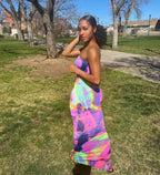 Spring/Summer Women's Colorful Tie Dye Print Off Shoulder Wrapped Chest Dress