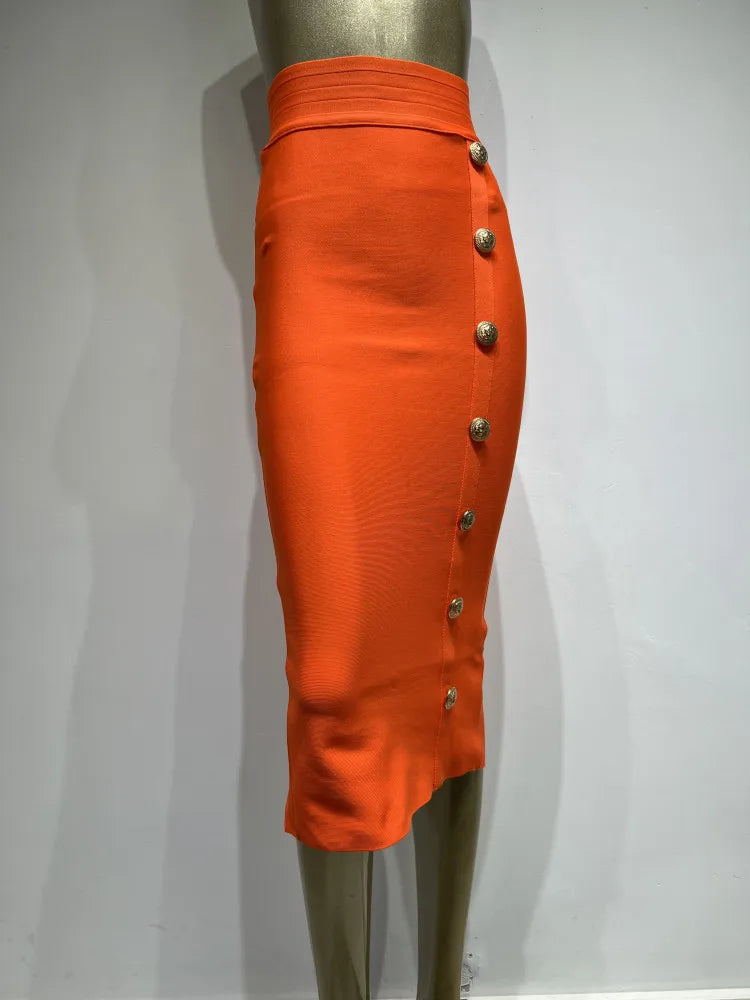 New Arrival Women Button Black Blue Red Bodycon Bandage Skirt 2026 Designer High Waist High Street Party Club Pencil Skirt 75cm