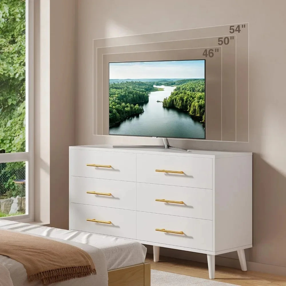 6 Drawer Dresser for Bedroom, Chest of Drawers with Metal Handles, Wood Storage Modern Dresser for Nursery, Living Ro，Customized