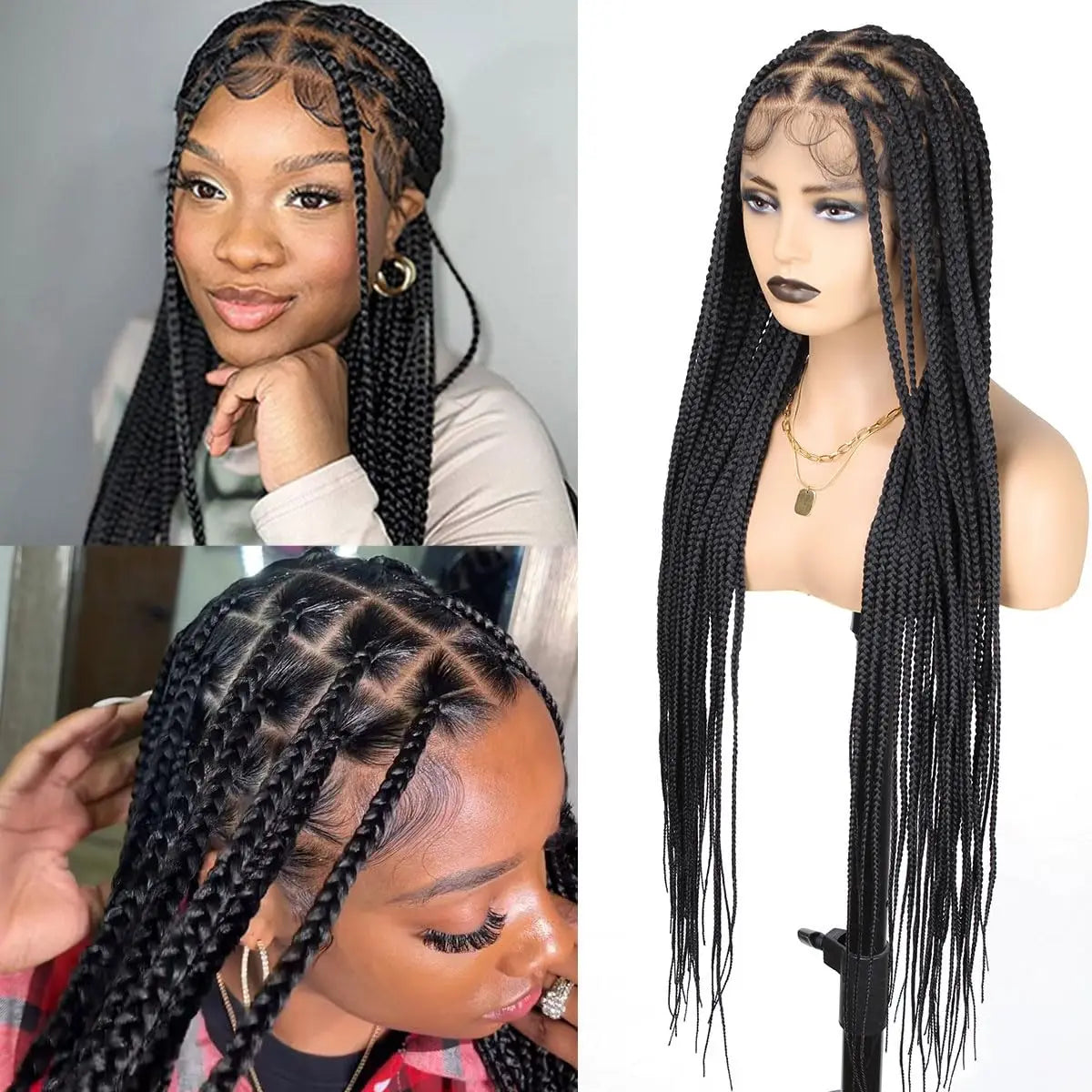 Synthetic Large Box Braided Wigs Jumbo Knotless 360° HD Full Lace Front Wigs For Black Women Jumbo Tribal Braids Faux Locs Main image