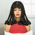 Synthetic Full Lace Bantu Braids Wig with Baby Hair 14Inch Natural Lace Front Braided Wig Handmade Cornrow Braid for Black Women