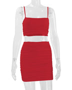 Women's New Sexy Sleeveless Strap Small Tank Top Short Top Fashion Wrinkle Bag Hip Skirt Two Piece Set