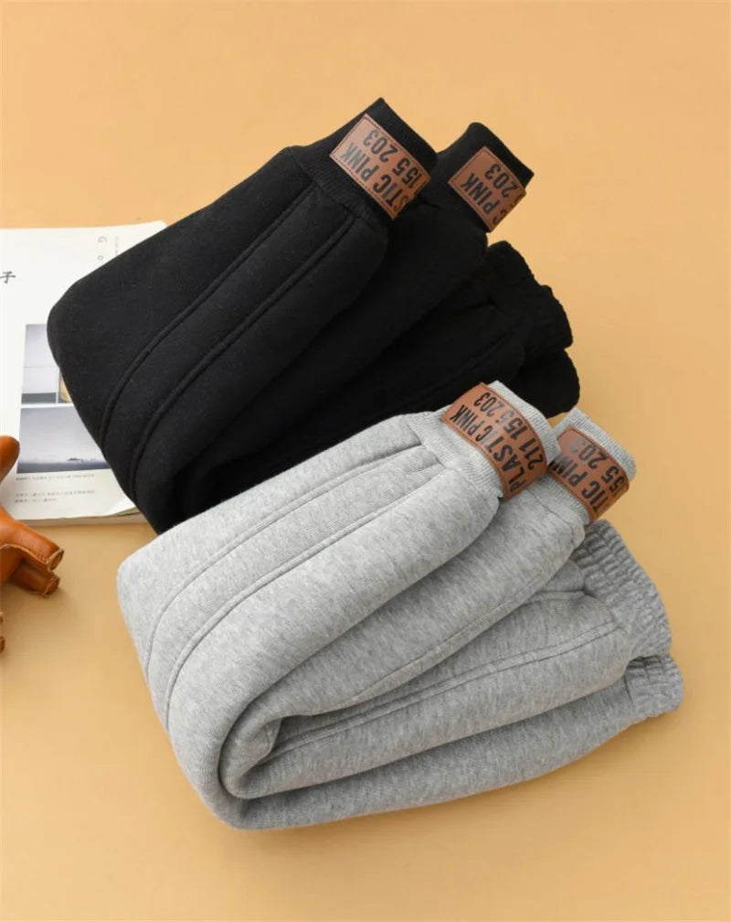 2026 Children Thick Cotton Pants Winter Boys Girls Padded Plush Velvet Trousers Big Kids Lamb Wool Warm Snow Pants 4-14 Years