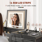 Modern 10-Drawer Dresser with Mirror & RGB LED Lights, 55" Wide Fabric Chest with USB Charging for Bedroom Vanity, Hallway