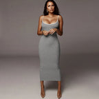 Fashion Sexy Skinny Kint Dress Backless Evening Maxi Dress Women Party Club Ladies Bodycon Peach Slim Hip Elegant Long Dresses