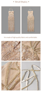 Sexy Gold Sequin Evening Dresses for Women – Luxury Crystal Beaded Prom Dress with High Slit Formal Party Mermaid Gown for Gala