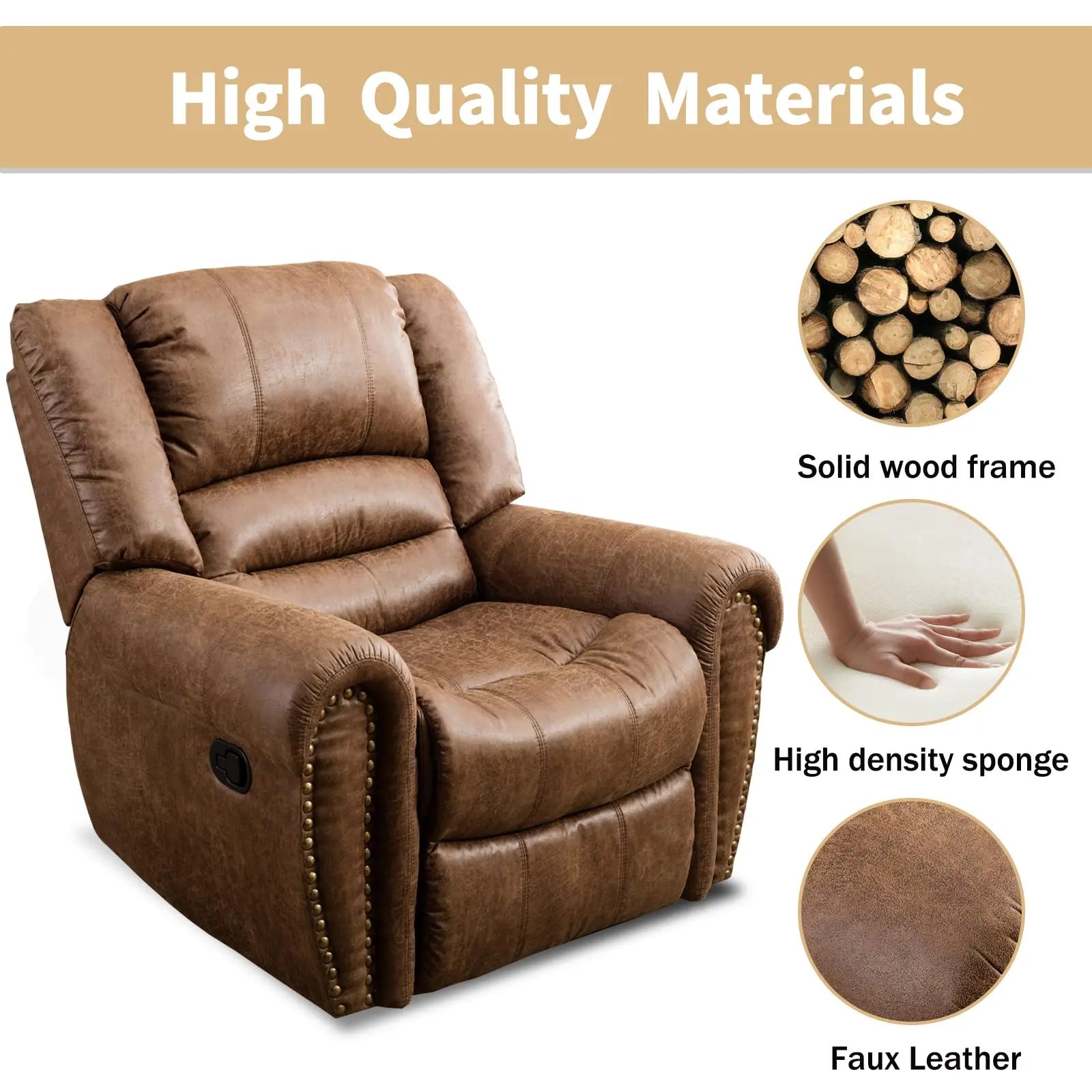 Leather Recliner Chair Manual Recliner Chair with Comfortable Arms and Back Single Sofa for Living Room Secondary image