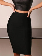 BEAUKEY Classic Black Bandage Skirts For Women High Quality Elastic Pencil Elastic Skirts Vintage Office Lady Skirt Maxi Cheap