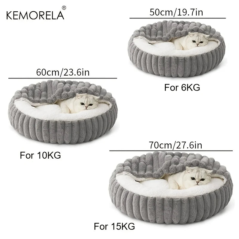 Calming Warm Kitten Bed Round Hooded Cat Cave, Indoor Puppy Sleeping Bed Suitable for Cat Dog Non-Slip Bottom Cat Cushion