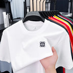 Summer Luxury 100%cotton Man Short-Sleeved T-Shirt Round Neck Delicate Embroidery Absorb Sweat Ventilate Leisure Men's Clothing