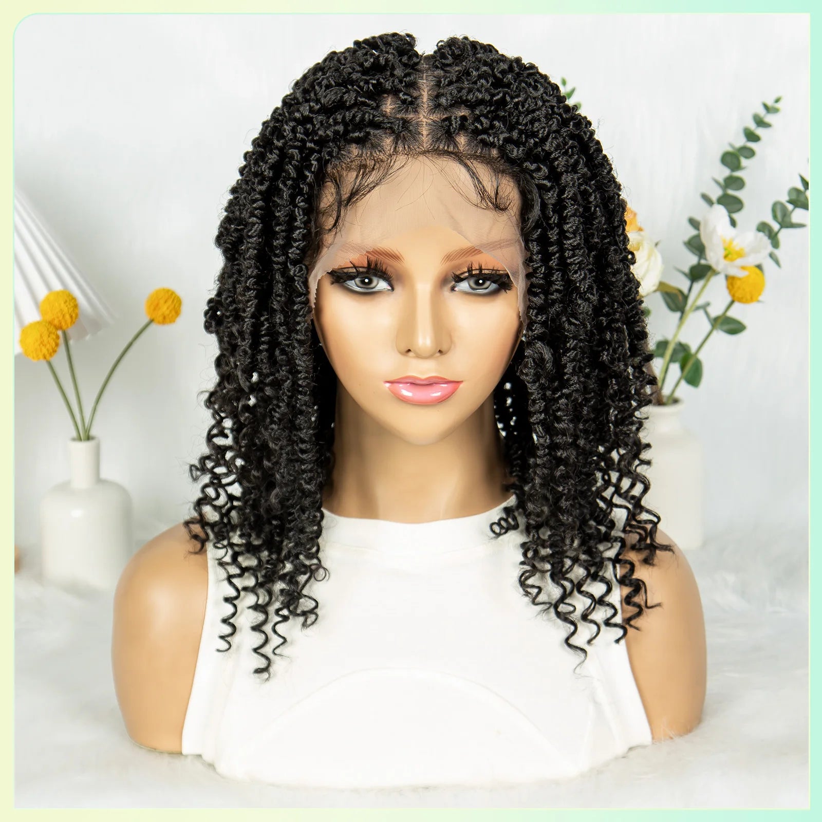 14Inch Full Lace Braided Wigs Synthetic Lace Frontal Twisted Braids Wigs with Baby Hair Knotless Box Braids Wig for Black Women Secondary image