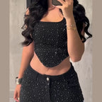Ladies Diamond Strap Work Pants Set Fashion Push Up Trousers Women's Demin Jumpsuits Streetwear Outfits Evening Party Clothings