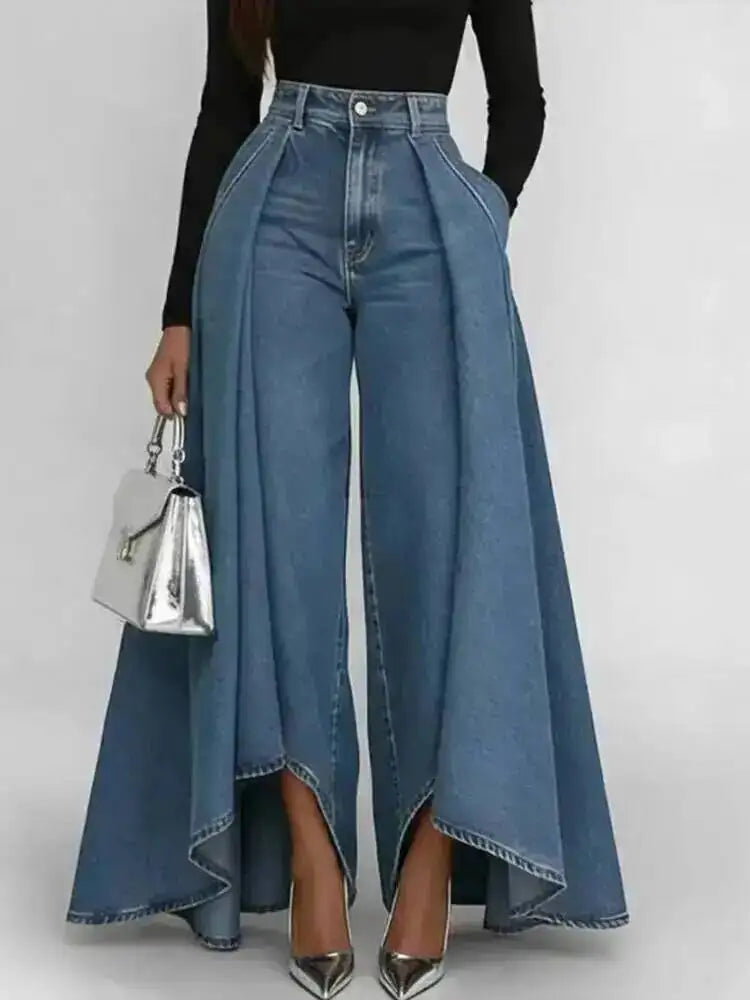 SHENGPALAE European And American Style Loose Solid Color Printed Button Straight Leg Jeans For Women 2026 Spring New 05E01378