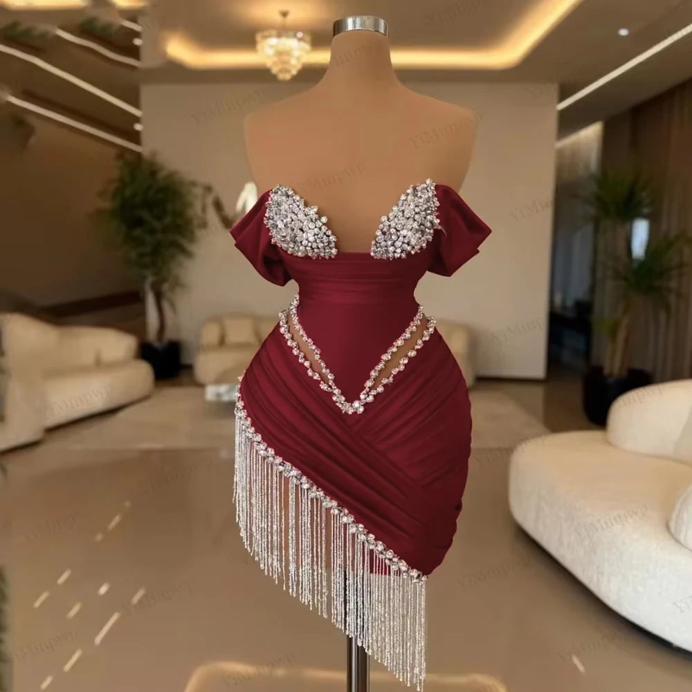 Crystal Ivory Cocktail Gown Pleat Straight Mini Homecoming Prom Dress Birthday Dress Satin Luxury 2026 Blackgirl Customized