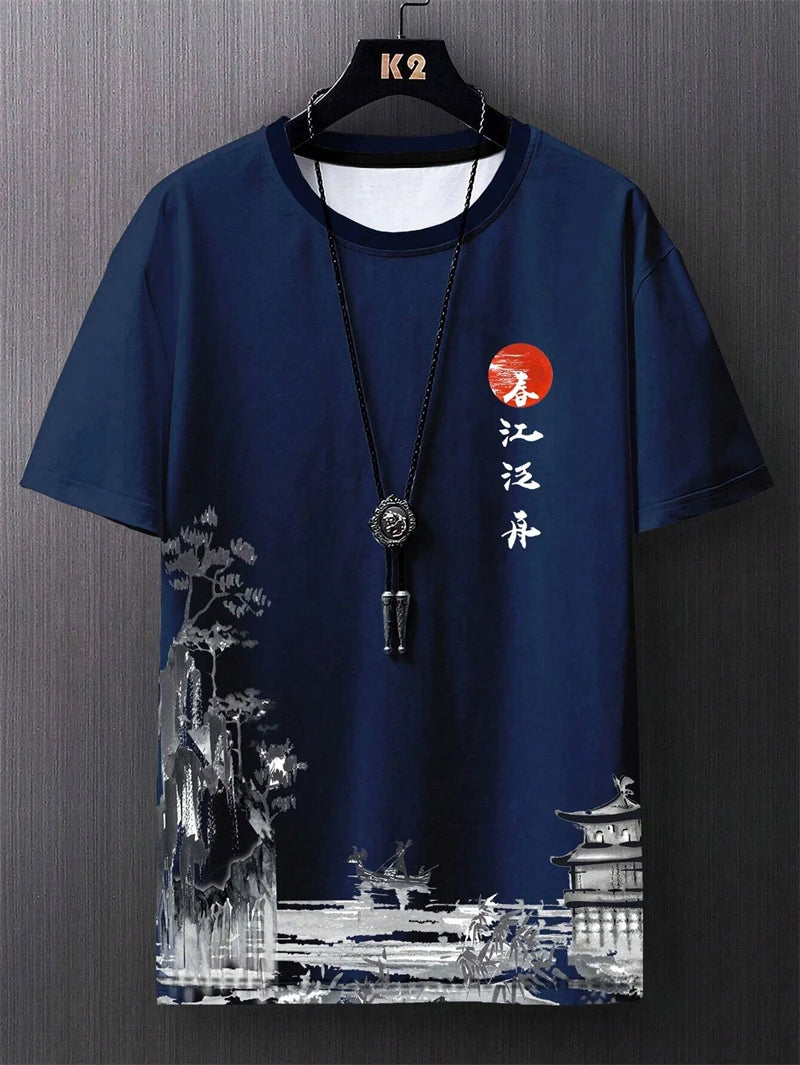 Simple Fashion Ancient Style T Shirts For Men Summer Trendy Crew Neck 3D Printed T-Shirts Loose Streetwear Harajuku Kids Tees