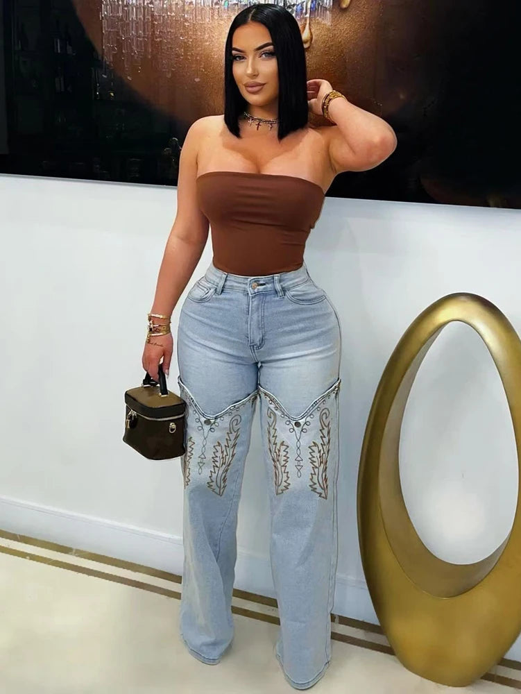 2025 & 2026 Summer Fashion Woman Vintage Embroidery Denim Trousers Casual High Waist Straight Leg Jeans Women Street Clothes Jean Pants Secondary image