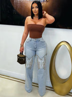 2025 & 2026 Summer Fashion Woman Vintage Embroidery Denim Trousers Casual High Waist Straight Leg Jeans Women Street Clothes Jean Pants