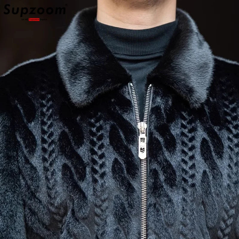 Supzoom New Arrival Top Fashion Ornamentation Winter Warm Flowing Gold Mink Imitation Fur Zipper Men's Stand-Up Collar Jacket