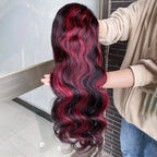 Ombre Red With Blonde Highlights Body Wave 5x5 Glueless Wigs Human Hair Burgundy for Women Pre Plucked 200 Density Colored Wig