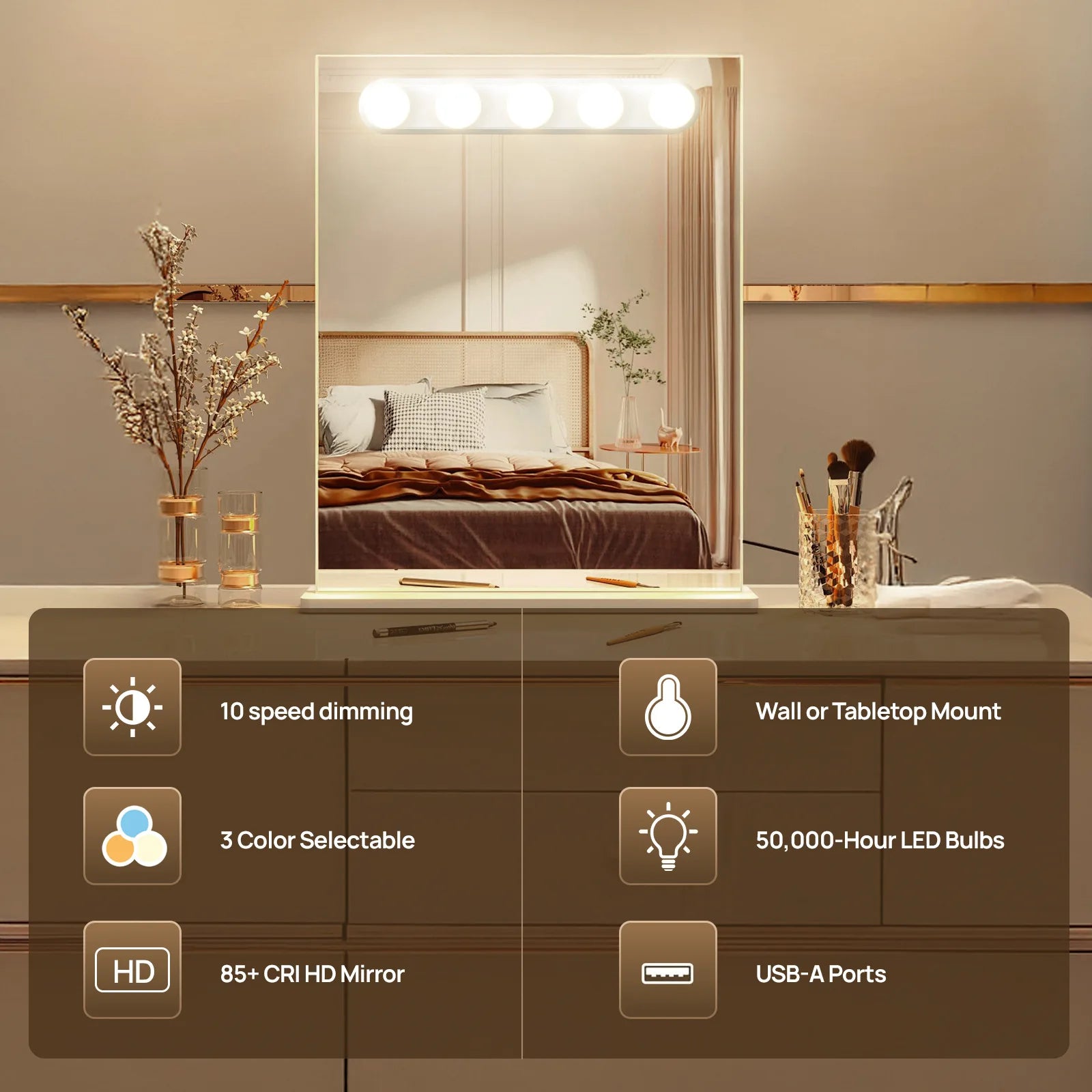 Makeup Mirror LED Light Bulbs Vanity Lights USB Adjustable brightness and colour temperature Bathroom Dressing Table Lighting Secondary image