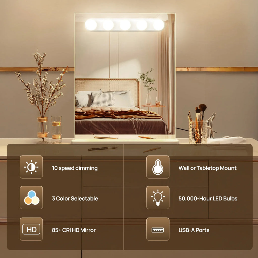 Makeup Mirror LED Light Bulbs Vanity Lights USB Adjustable brightness and colour temperature Bathroom Dressing Table Lighting