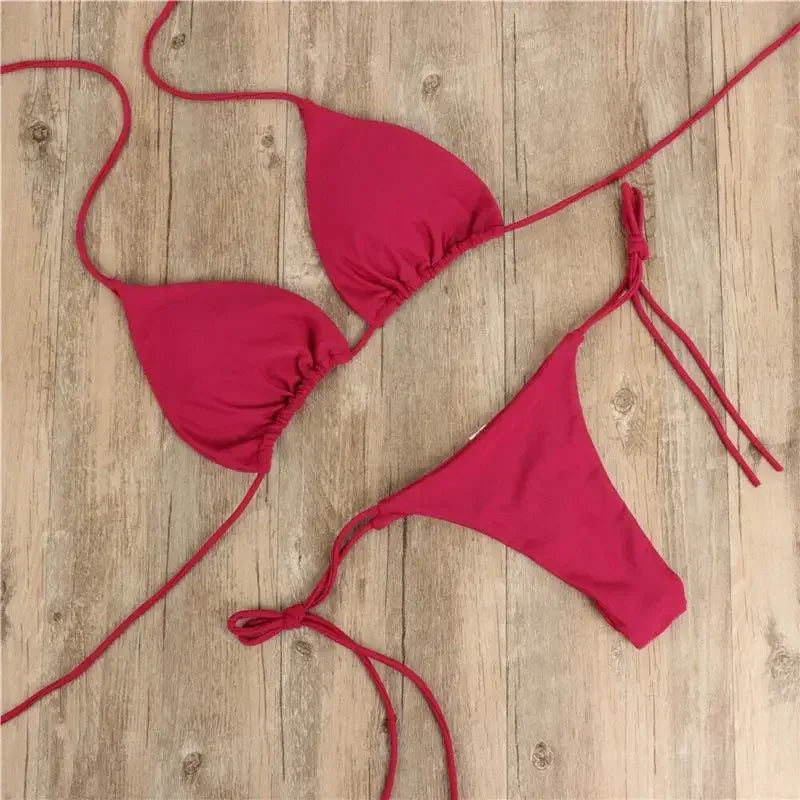 2 Pcs/Set Chic Women Swimwear Pure Colors Simple Quick Dry Backless Bikini Set Sexy Woman Swimsuits For Vacation купальник