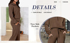 Solid Two-piece set Women Fashion Long Sleeve Zipper Sweater Pullover Tie up Pocket Wide Leg Pant Suit Loose Casual Sport Sets