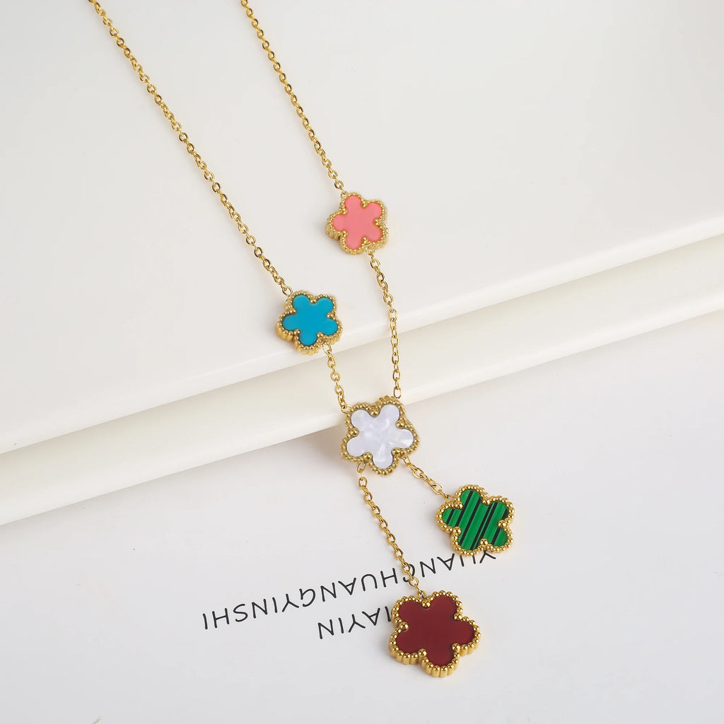 Hot Sale Stainless Steel Laser Five Leaf Flower Petal Adjustable Clover Bracelet Classic for Woman Girl Brand Jewelry Party Gift