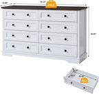 Dresser for Bedroom, Farmhouse Dresser with 8 Wooden Drawers and Storage Cabinet, 55 Inches Wide Chest of Drawers for Bedroom, L